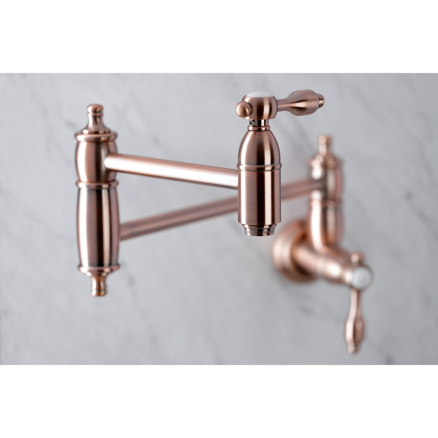 Kingston Heirloom KS310TALAC - Tudor Two-Handle 1-Hole Wall Mount Pot Filler Faucet, Antique Copper — thumbnail 2